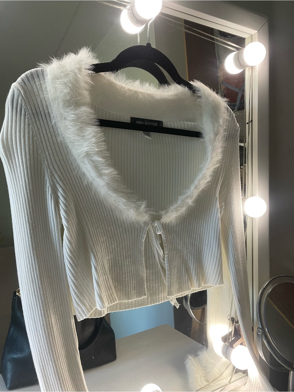 Urban Outfitters White Faux Fur Tie Long Sleeve